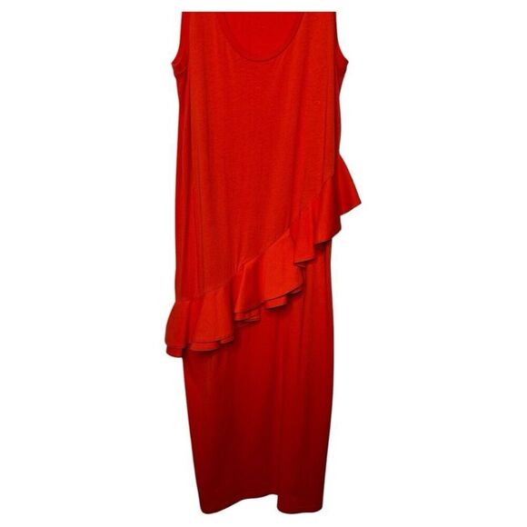 MSGM Orange Scoop Neck Cotton Midi Dress Size M Ruffe Embellished Vibrant - Picture 6 of 15